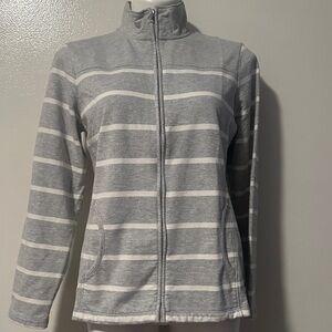 croft & barrow Gray and White Striped Full-Zip Bomber Jacket